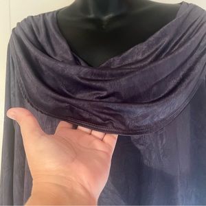 Black blouse with drape collar. Size unknown, best guess is 3x.